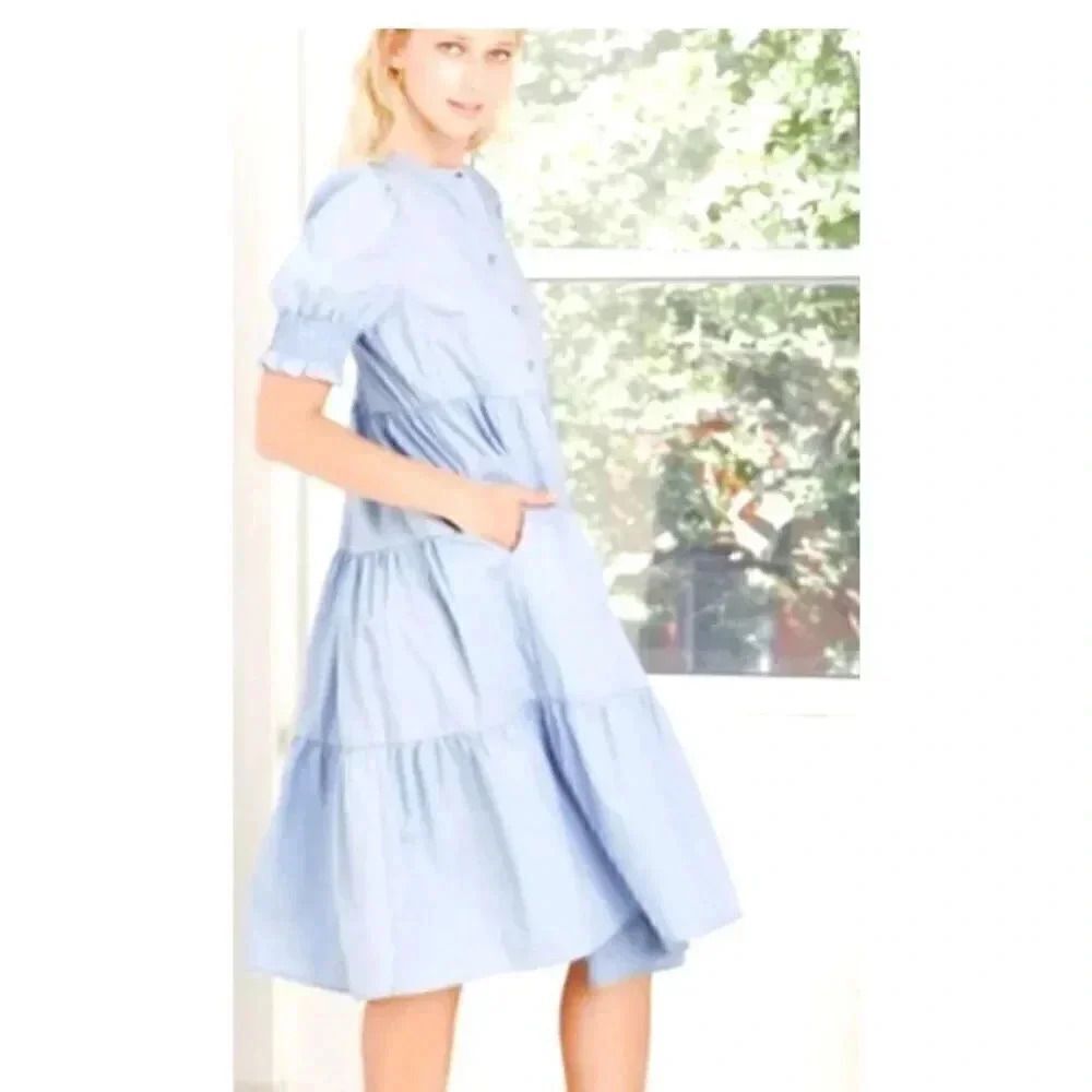 Who What Wear Poplin Tiered Dress Puff Sleeves Bohemian  Light SZ XXL #2110